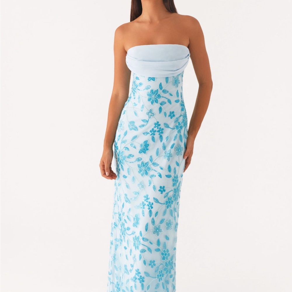 Peppermayo Light Blue Floral Beaded Maxi Dress
